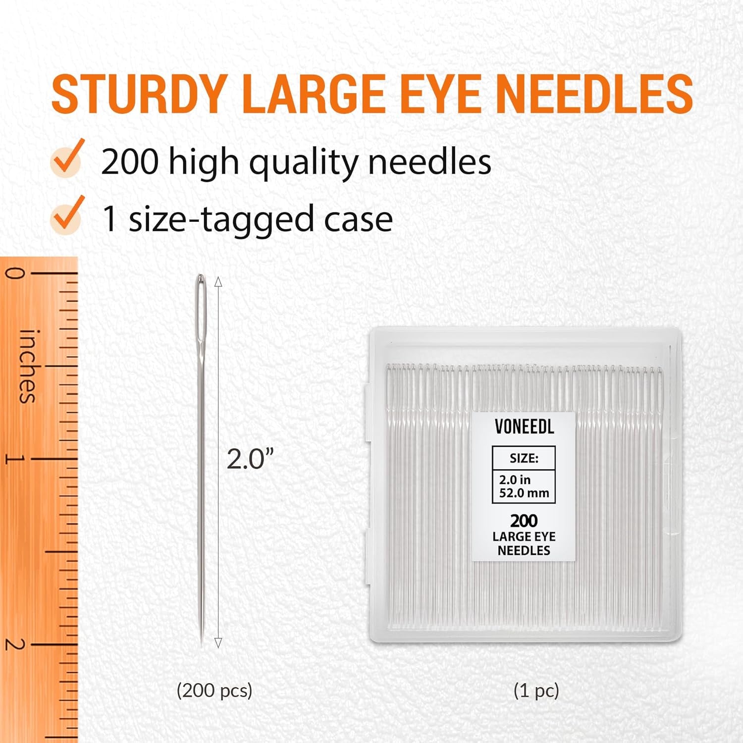 200 PCS Large Eye Heavy Duty Sewing Needles - Bulk Set of 2 Inch Big Eye Embroidery Needles - Easy to Thread Quilting Needles