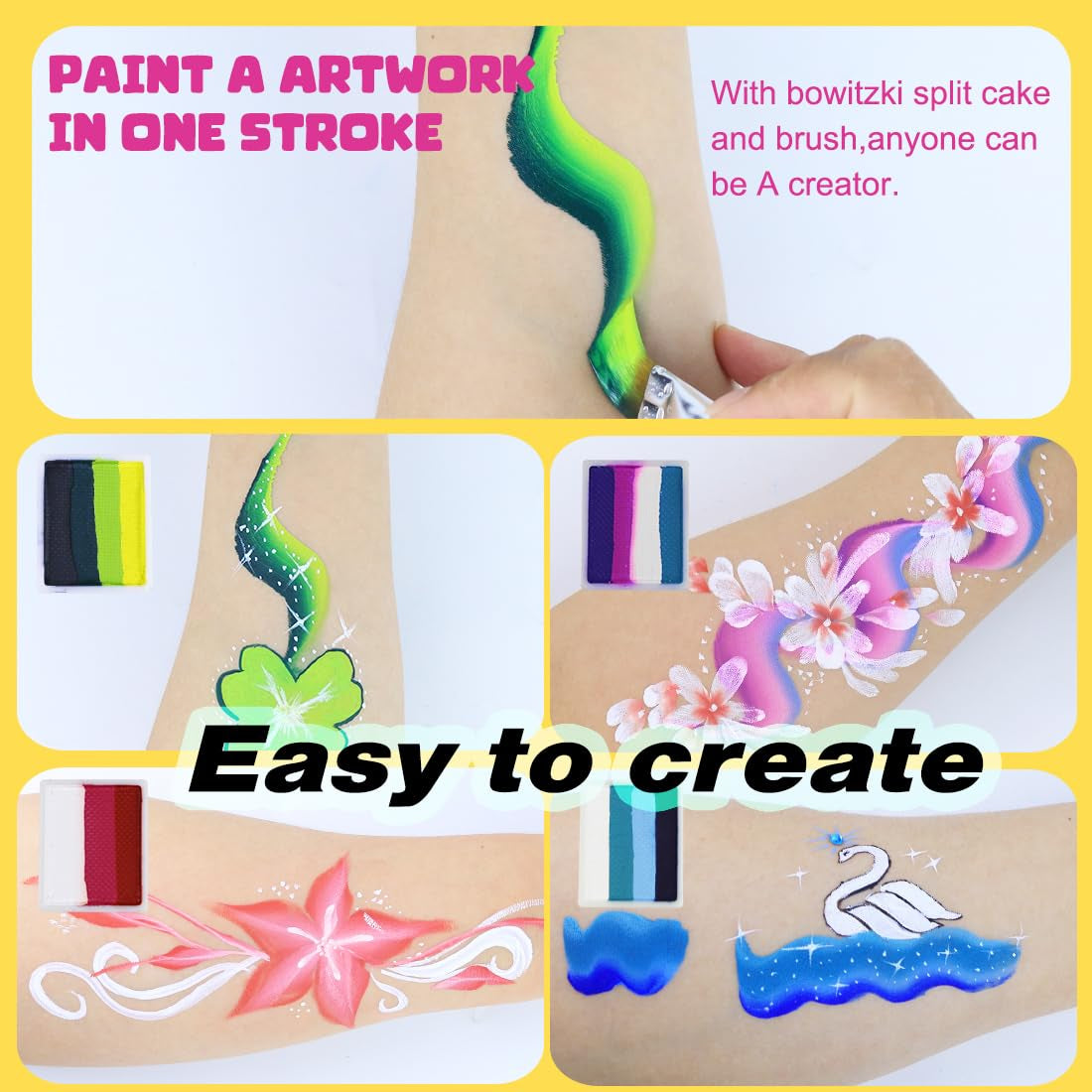 Face Paint Kit Professional Split Cake Face Painting Set for Kids Adults 12X10 Gm with Stencil One Stroke Non Toxic Rainbow Flora Dolphin Unicorn Flame Body Paint Halloween Christmas Makeup