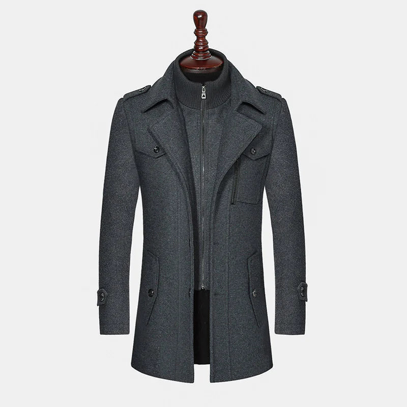 Men&#39;s Modern Double Collar Wool Coat