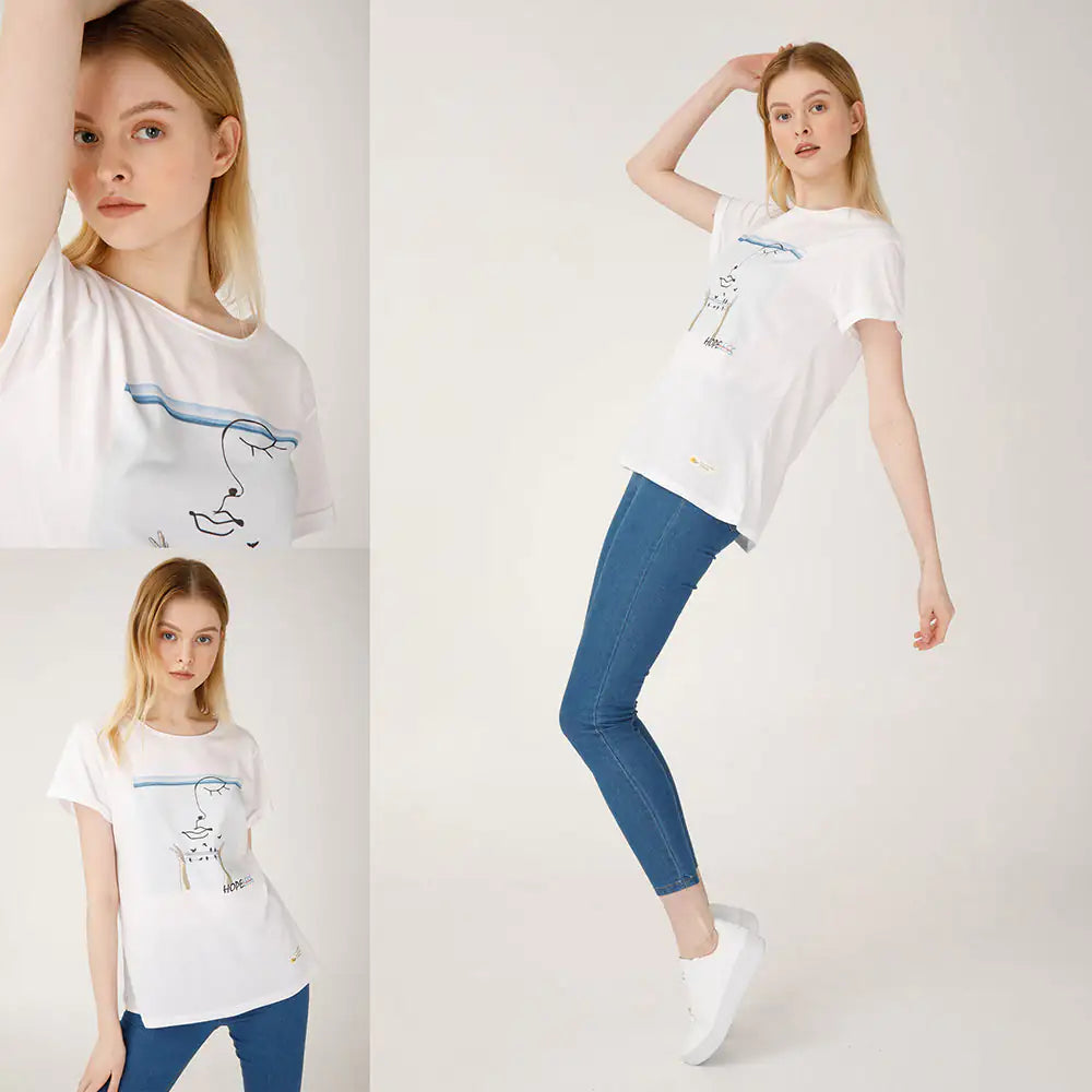 Biggdesign Faces Hope Womens Crew Neck T-Shirt