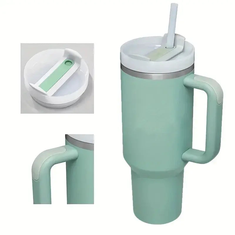 40oz stainless steel flat glass with handle and straw, sports kettle for men and women, coffee cup-perfect gift.