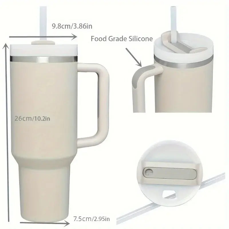 40oz stainless steel flat glass with handle and straw, sports kettle for men and women, coffee cup-perfect gift.