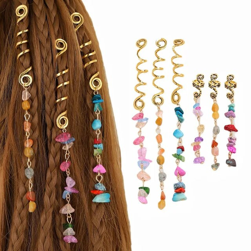 Colored Natural Stone Pendant Hair Jewelry for Braids Crystal Dreadlock Accessories Hair Charms Women Headwear Dangle Dreadlock