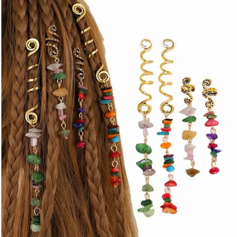 Colored Natural Stone Pendant Hair Jewelry for Braids Crystal Dreadlock Accessories Hair Charms Women Headwear Dangle Dreadlock