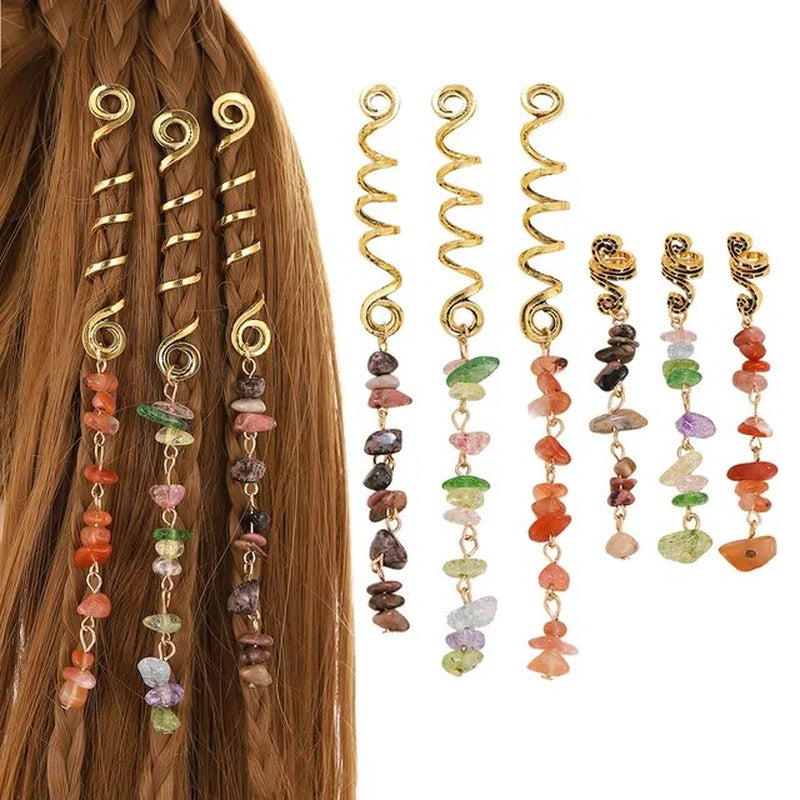 Colored Natural Stone Pendant Hair Jewelry for Braids Crystal Dreadlock Accessories Hair Charms Women Headwear Dangle Dreadlock