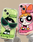 Cute Powerpuff Girls Glasses Holder Case For iPhone 15 14 13 12 11 Pro Max X XR XS 8 7 Plus SE 2020 Clear Soft Silicone Cover