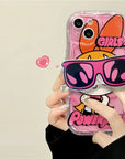 Cute Powerpuff Girls Glasses Holder Case For iPhone 15 14 13 12 11 Pro Max X XR XS 8 7 Plus SE 2020 Clear Soft Silicone Cover