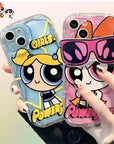 Cute Powerpuff Girls Glasses Holder Case For iPhone 15 14 13 12 11 Pro Max X XR XS 8 7 Plus SE 2020 Clear Soft Silicone Cover